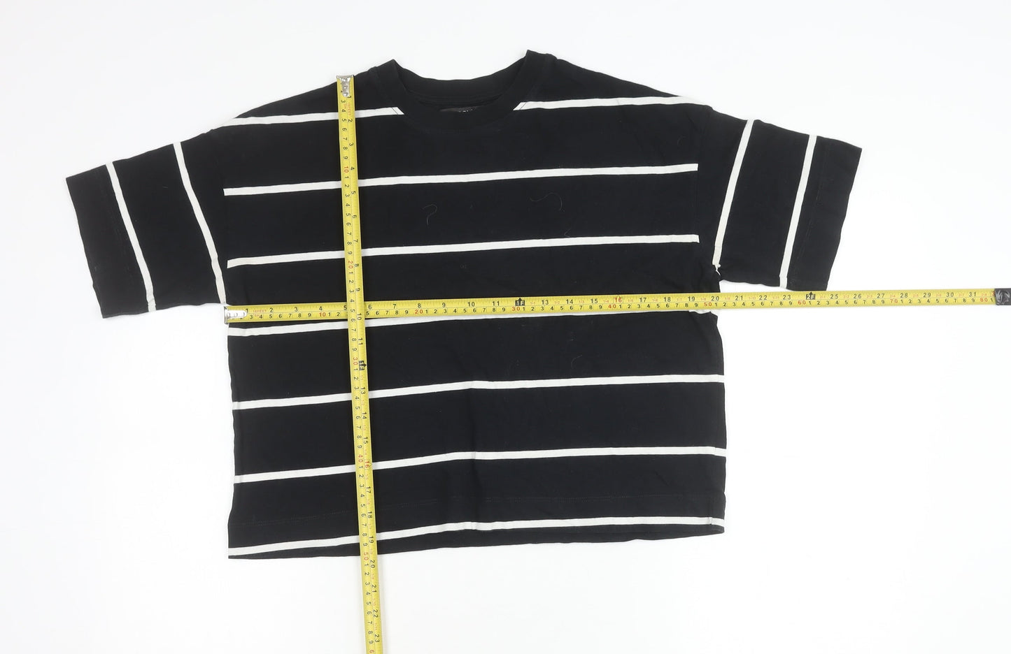 Next Womens Black White Striped Cotton T-Shirt Size 6 Short Sleeve