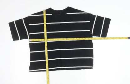 Next Womens Black White Striped Cotton T-Shirt Size 6 Short Sleeve
