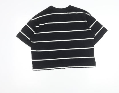 Next Womens Black White Striped Cotton T-Shirt Size 6 Short Sleeve