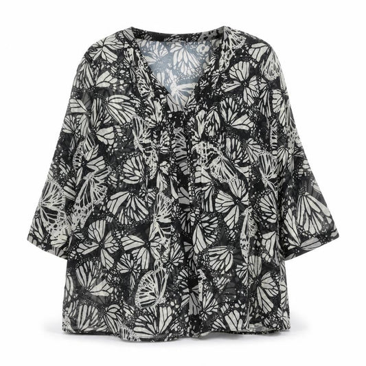 Kaleidoscope Womens Black Butterfly Print Tunic Blouse Size 12