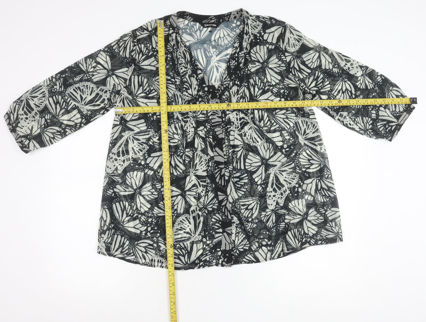 Kaleidoscope Womens Black Butterfly Print Tunic Blouse Size 12