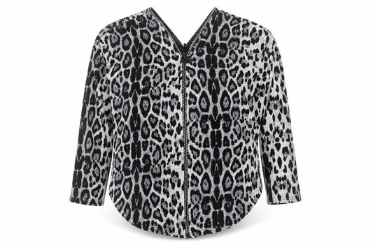 Quiz Women’s Black Animal Print Tunic Blouse M 3/4 Sleeve V-Neck Zip