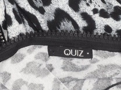 Quiz Women’s Black Animal Print Tunic Blouse M 3/4 Sleeve V-Neck Zip