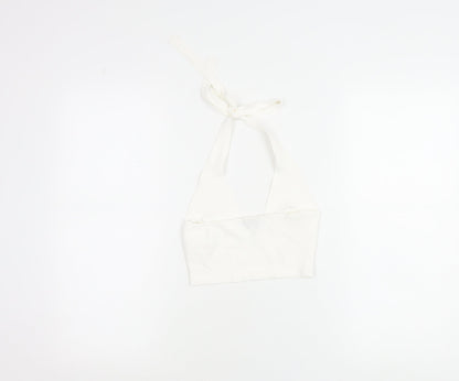 Bershka Womens White Halter Cropped Tank Top M Knit Butterfly Detail