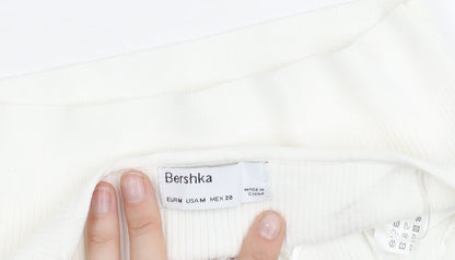 Bershka Womens White Halter Cropped Tank Top M Knit Butterfly Detail