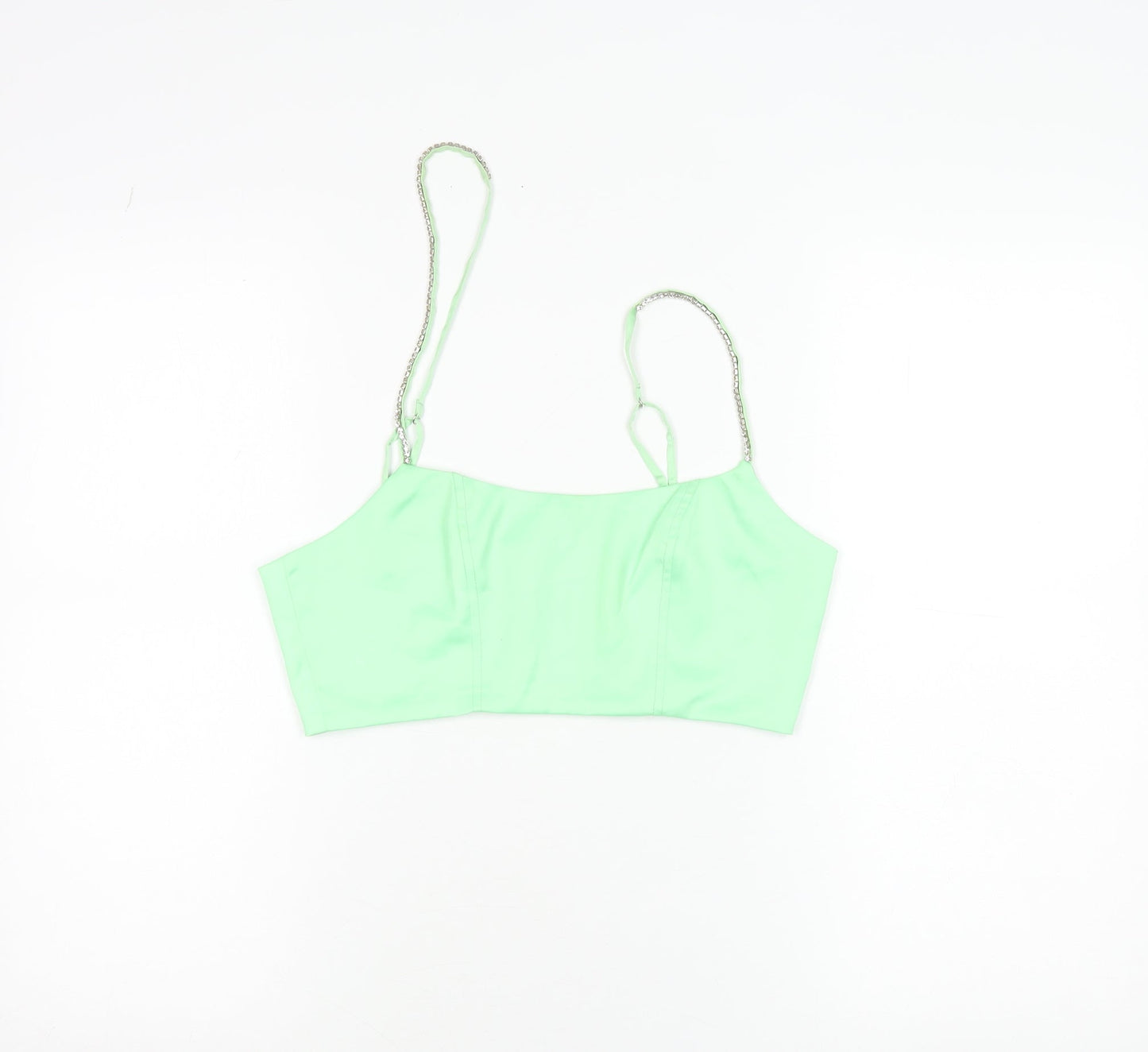 Oh Polly Womens Green Size 10 Cropped Satin Zip Tank Top