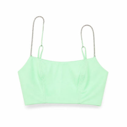 Oh Polly Womens Green Size 10 Cropped Satin Zip Tank Top