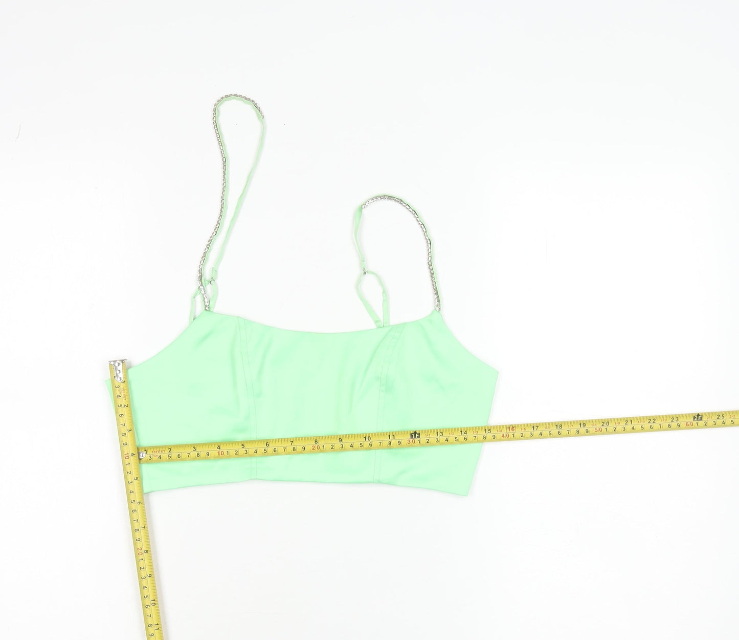 Oh Polly Womens Green Size 10 Cropped Satin Zip Tank Top