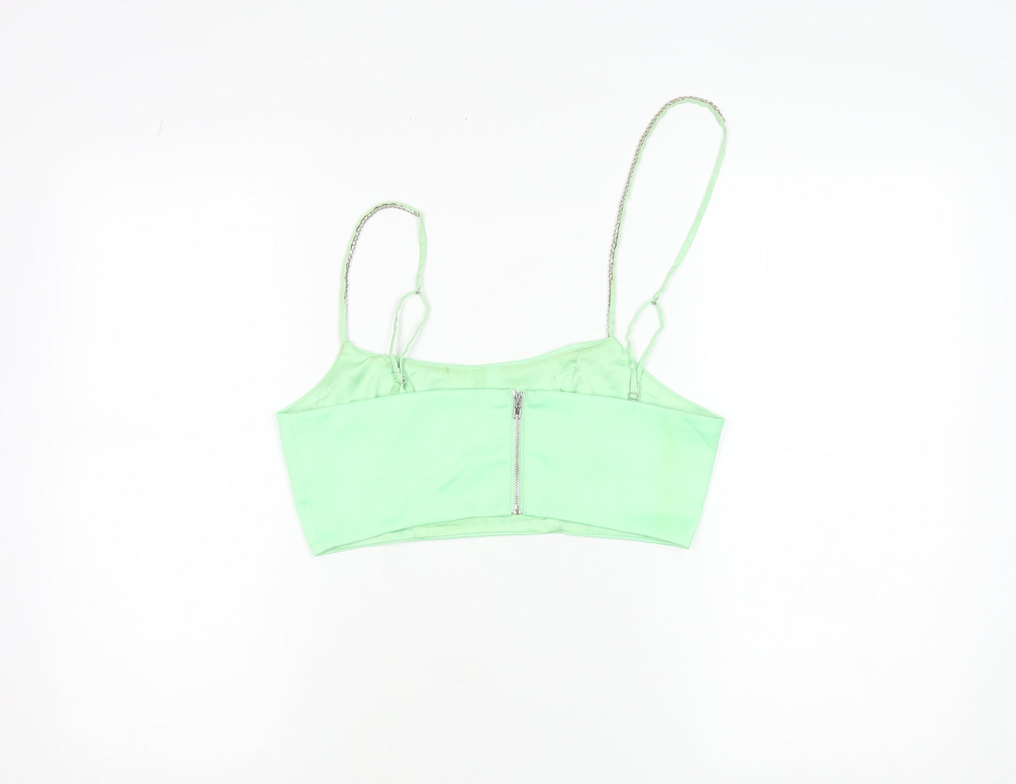 Oh Polly Womens Green Size 10 Cropped Satin Zip Tank Top