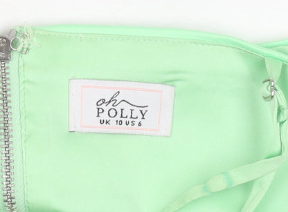 Oh Polly Womens Green Size 10 Cropped Satin Zip Tank Top