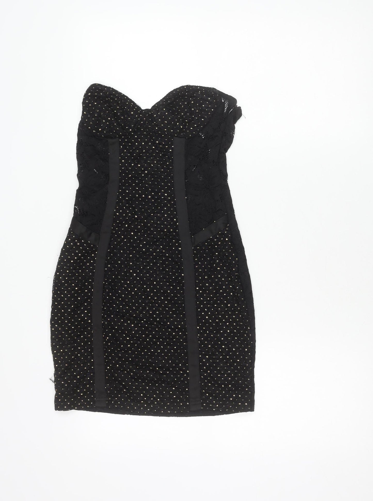 Naanaa Womens Black Strapless Sweetheart Lace Bodycon Dress Size 8