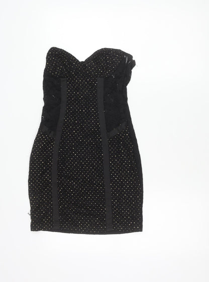 Naanaa Womens Black Strapless Sweetheart Lace Bodycon Dress Size 8