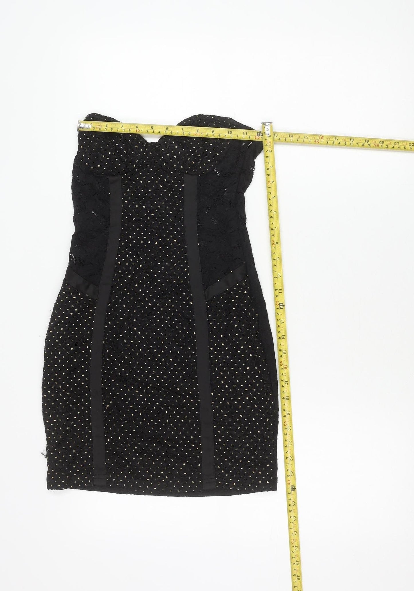 Naanaa Womens Black Strapless Sweetheart Lace Bodycon Dress Size 8
