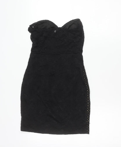 Naanaa Womens Black Strapless Sweetheart Lace Bodycon Dress Size 8