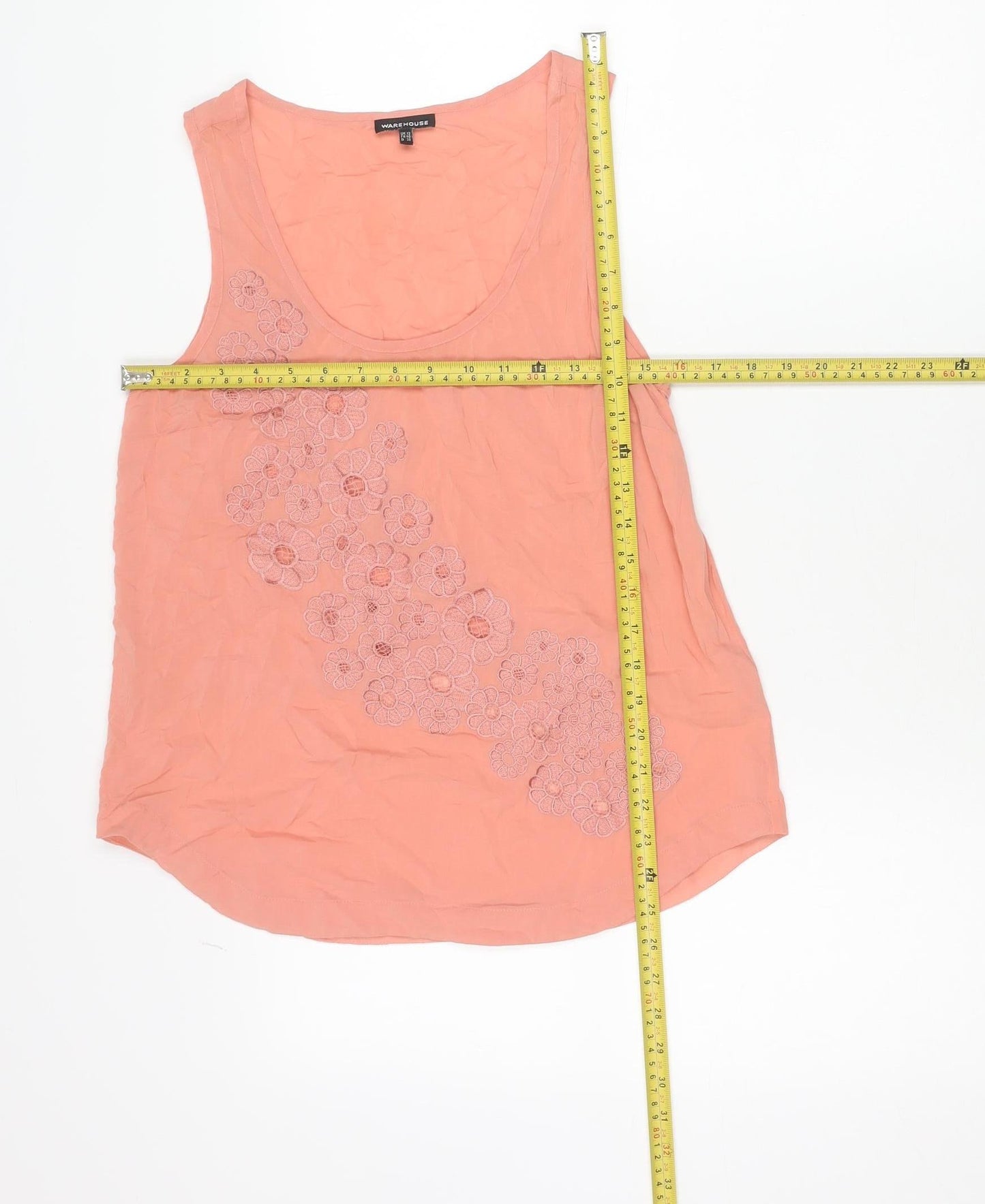 Warehouse Womens Pink Floral Embroidered Tank Top Size 12