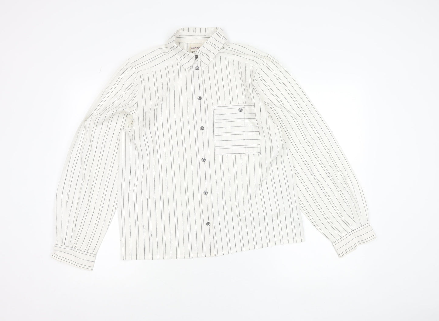 Richards Womens White Striped Button-Up Shirt Size 12 Long Sleeve