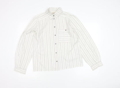 Richards Womens White Striped Button-Up Shirt Size 12 Long Sleeve