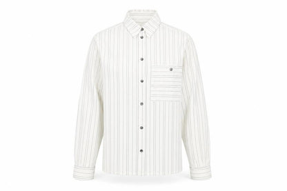 Richards Womens White Striped Button-Up Shirt Size 12 Long Sleeve
