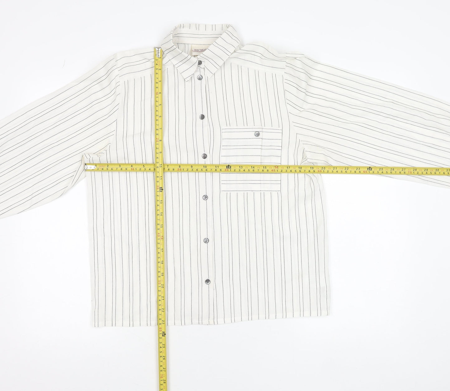 Richards Womens White Striped Button-Up Shirt Size 12 Long Sleeve