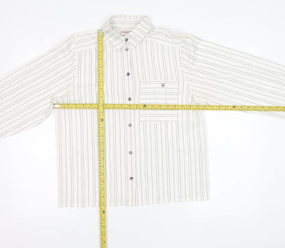 Richards Womens White Striped Button-Up Shirt Size 12 Long Sleeve