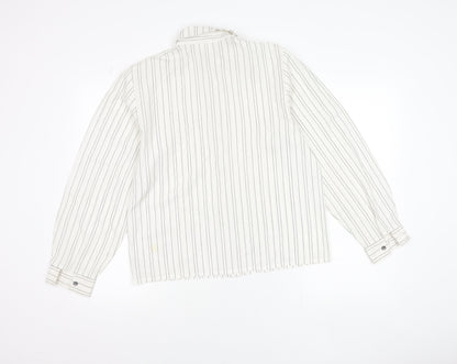 Richards Womens White Striped Button-Up Shirt Size 12 Long Sleeve