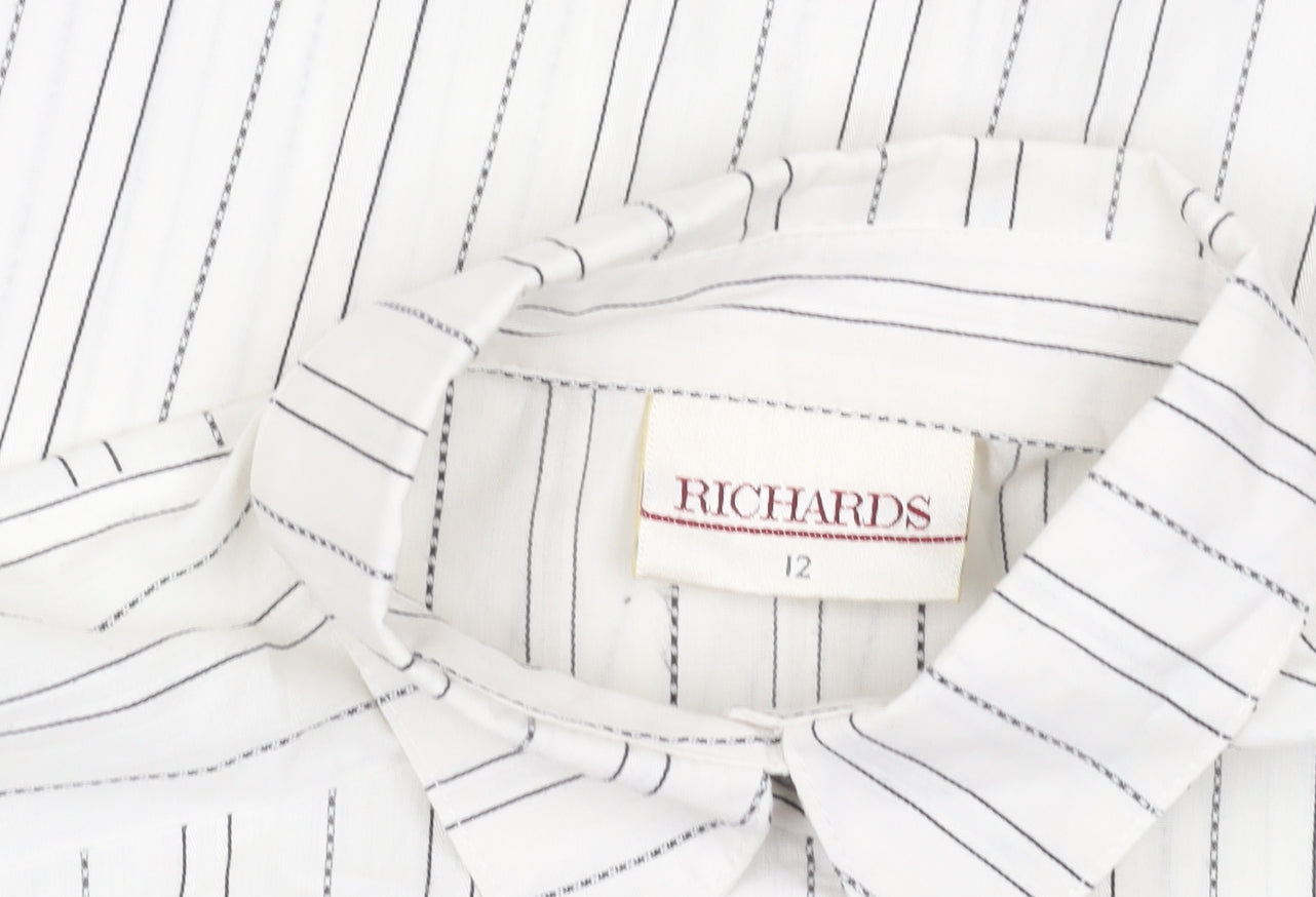 Richards Womens White Striped Button-Up Shirt Size 12 Long Sleeve