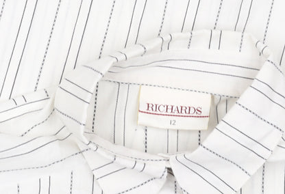 Richards Womens White Striped Button-Up Shirt Size 12 Long Sleeve