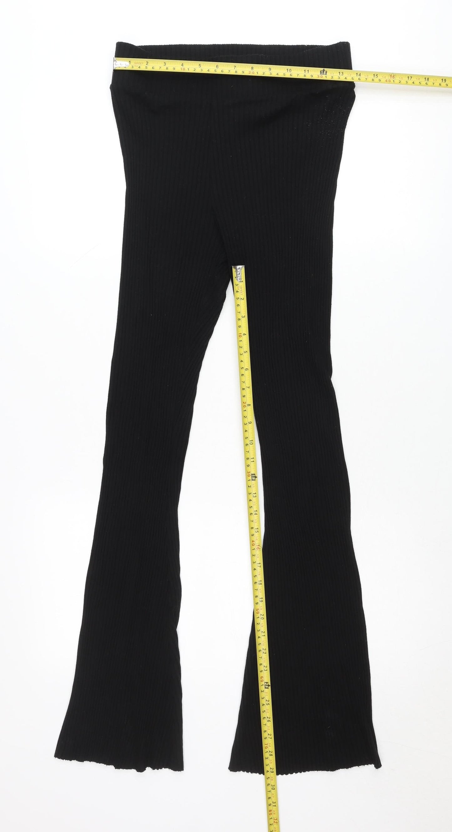 Calé Womens Black Flared Knit Slim Trousers Size M