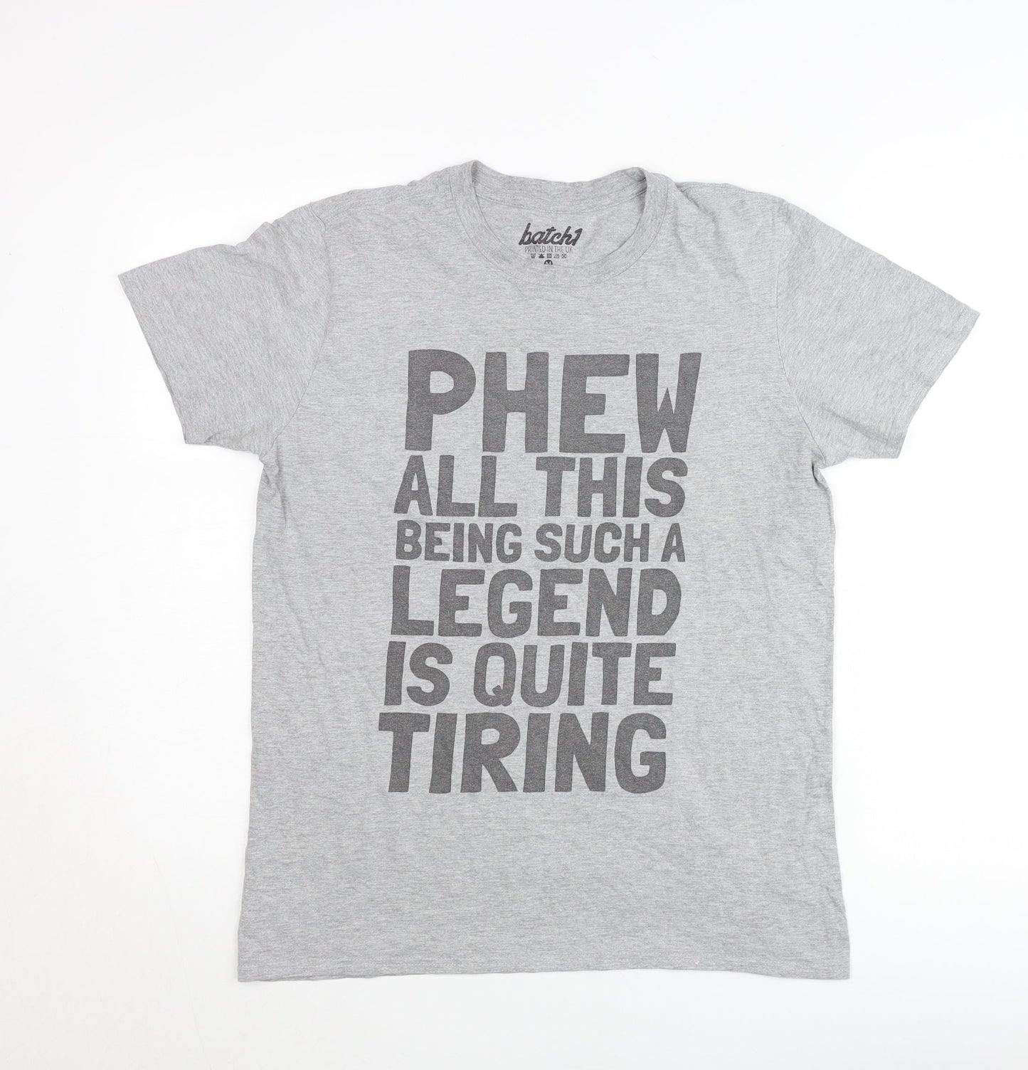 Batch1 Men's Grey Funny Quote Graphic T-Shirt Size M