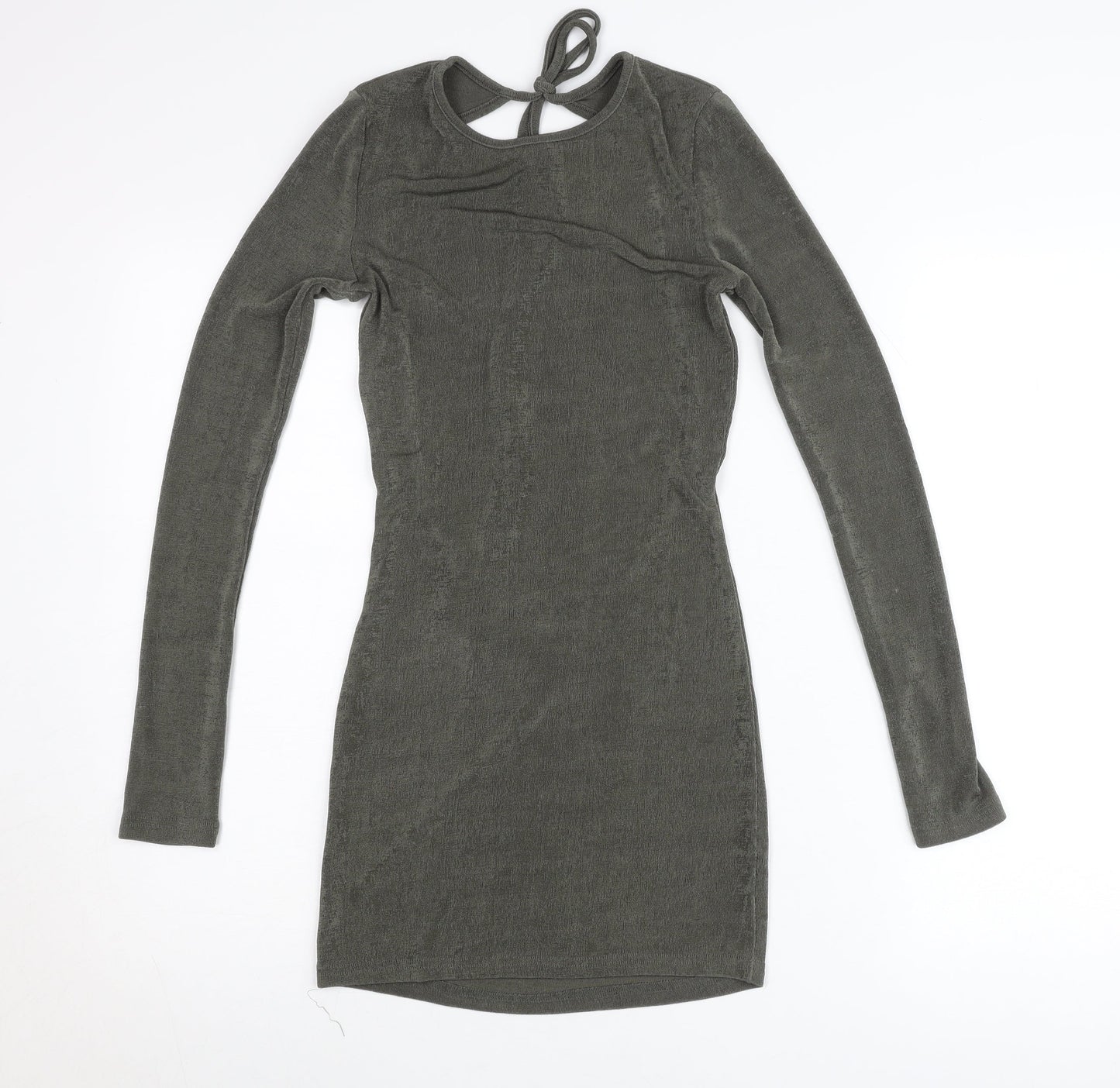 Edited Women’s Green Bodycon Mini Dress Size S Long Sleeve Backless