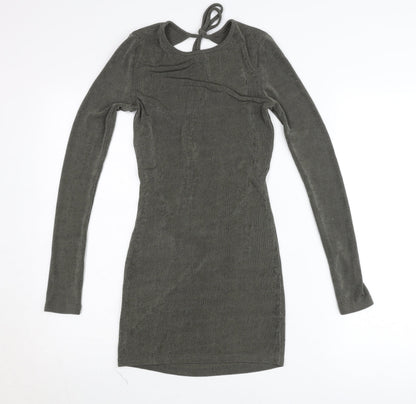 Edited Women’s Green Bodycon Mini Dress Size S Long Sleeve Backless