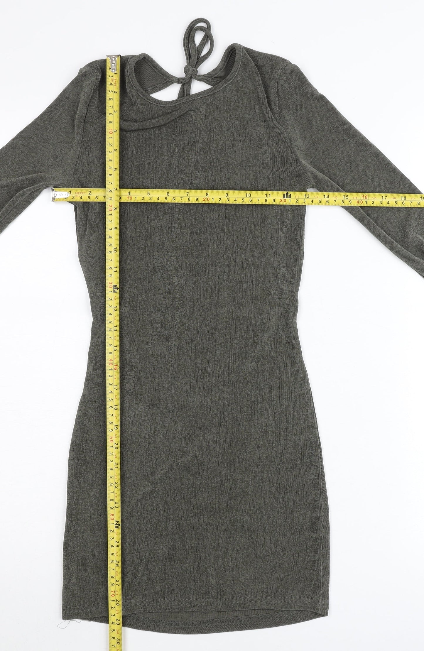 Edited Women’s Green Bodycon Mini Dress Size S Long Sleeve Backless