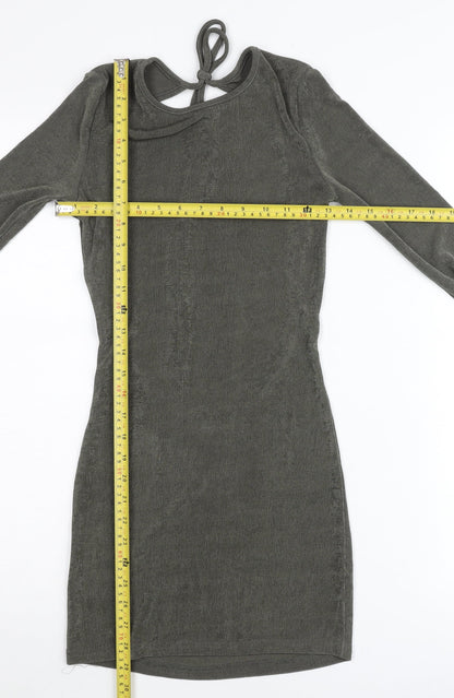 Edited Women’s Green Bodycon Mini Dress Size S Long Sleeve Backless
