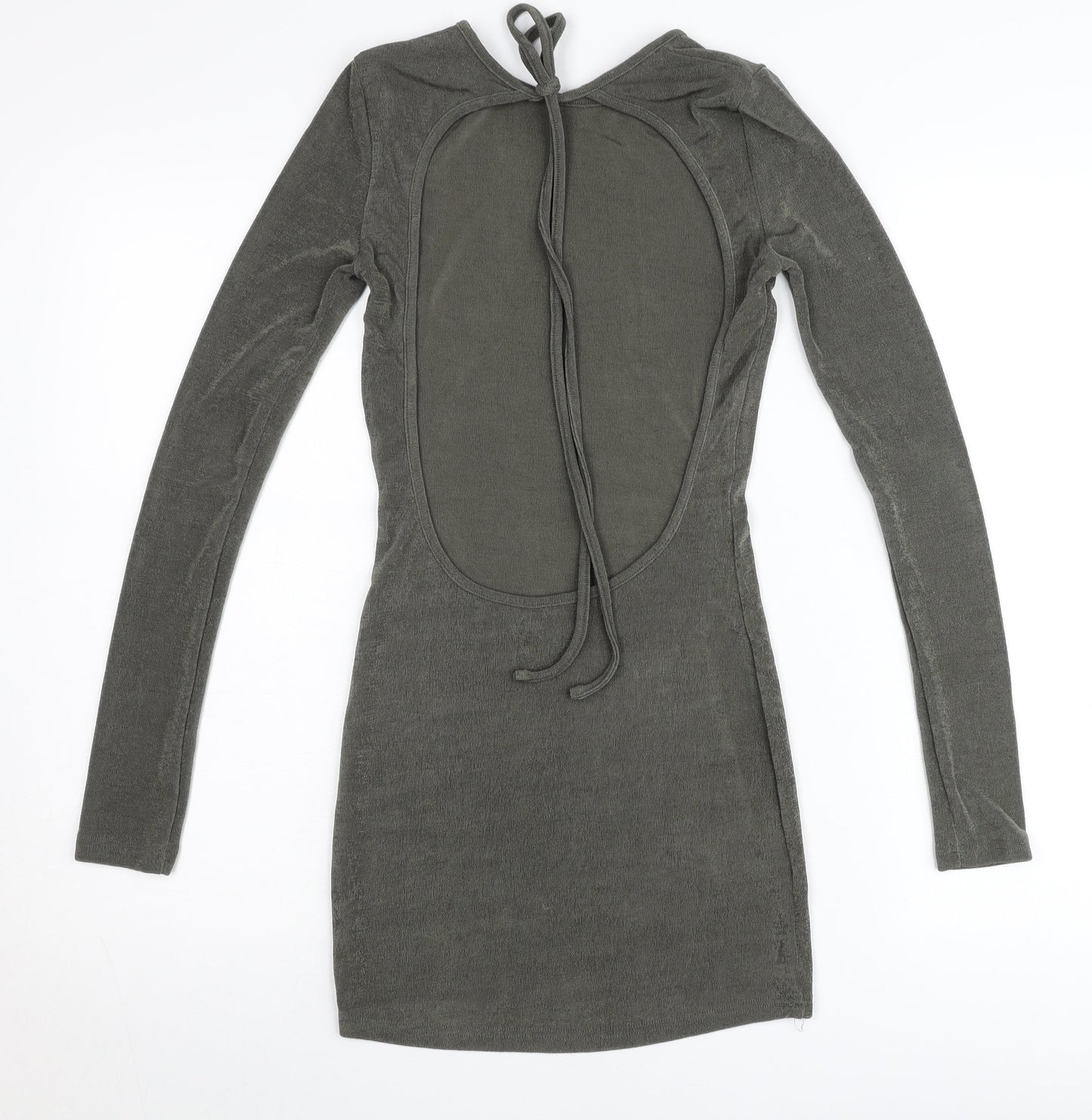 Edited Women’s Green Bodycon Mini Dress Size S Long Sleeve Backless