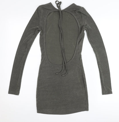Edited Women’s Green Bodycon Mini Dress Size S Long Sleeve Backless