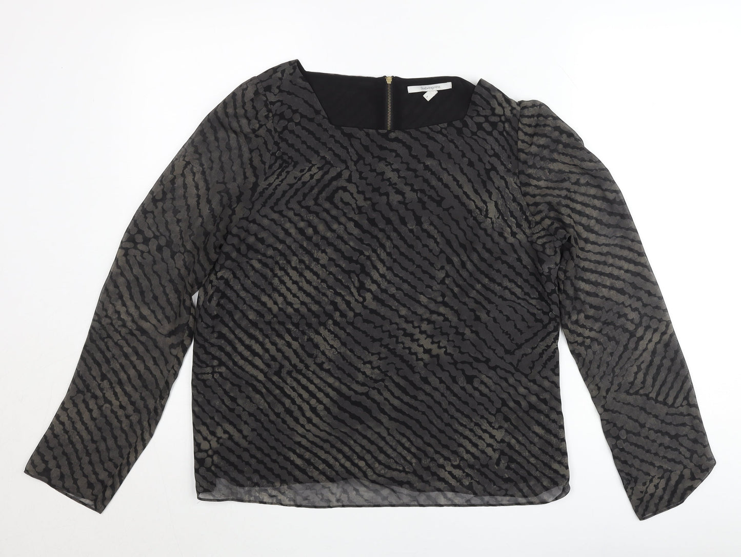 Sud Express Womens Black Geometric Sheer Chiffon Blouse Size L
