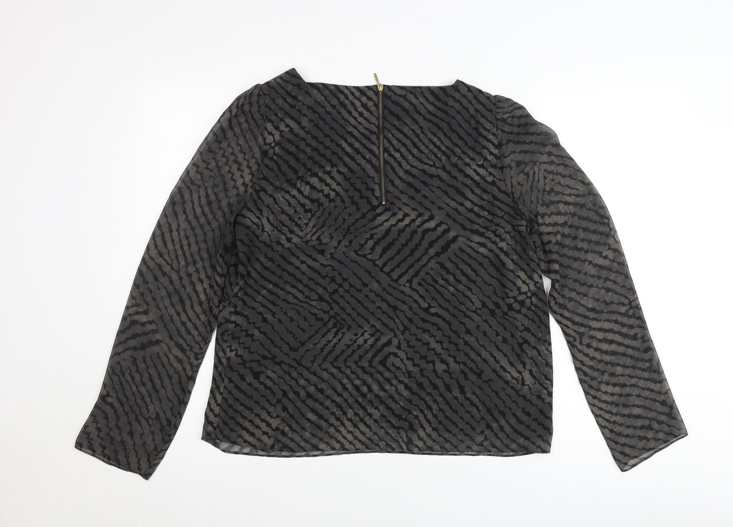 Sud Express Womens Black Geometric Sheer Chiffon Blouse Size L