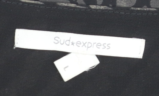 Sud Express Womens Black Geometric Sheer Chiffon Blouse Size L