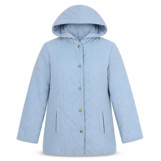 Eastex Women Blue Quilted Hooded Mid-Length Coat Size 10