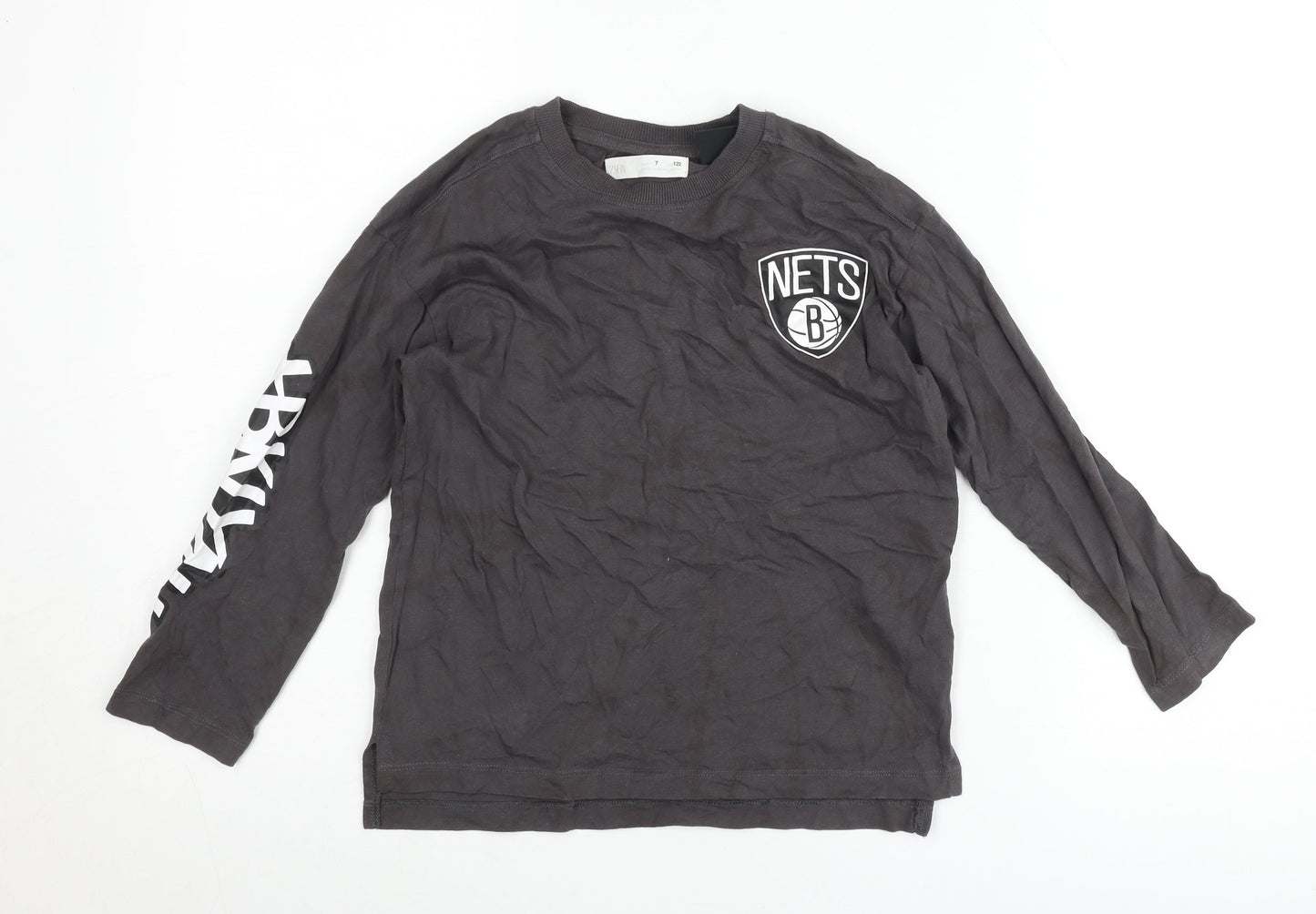 Zara Boys Black NBA Brooklyn Nets Long Sleeve Pullover Jumper 7 Years