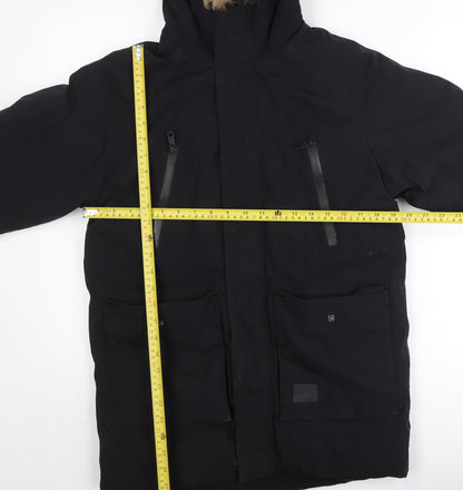 Zara Teens Black Parka Jacket with Hood Fur Trim Size 164