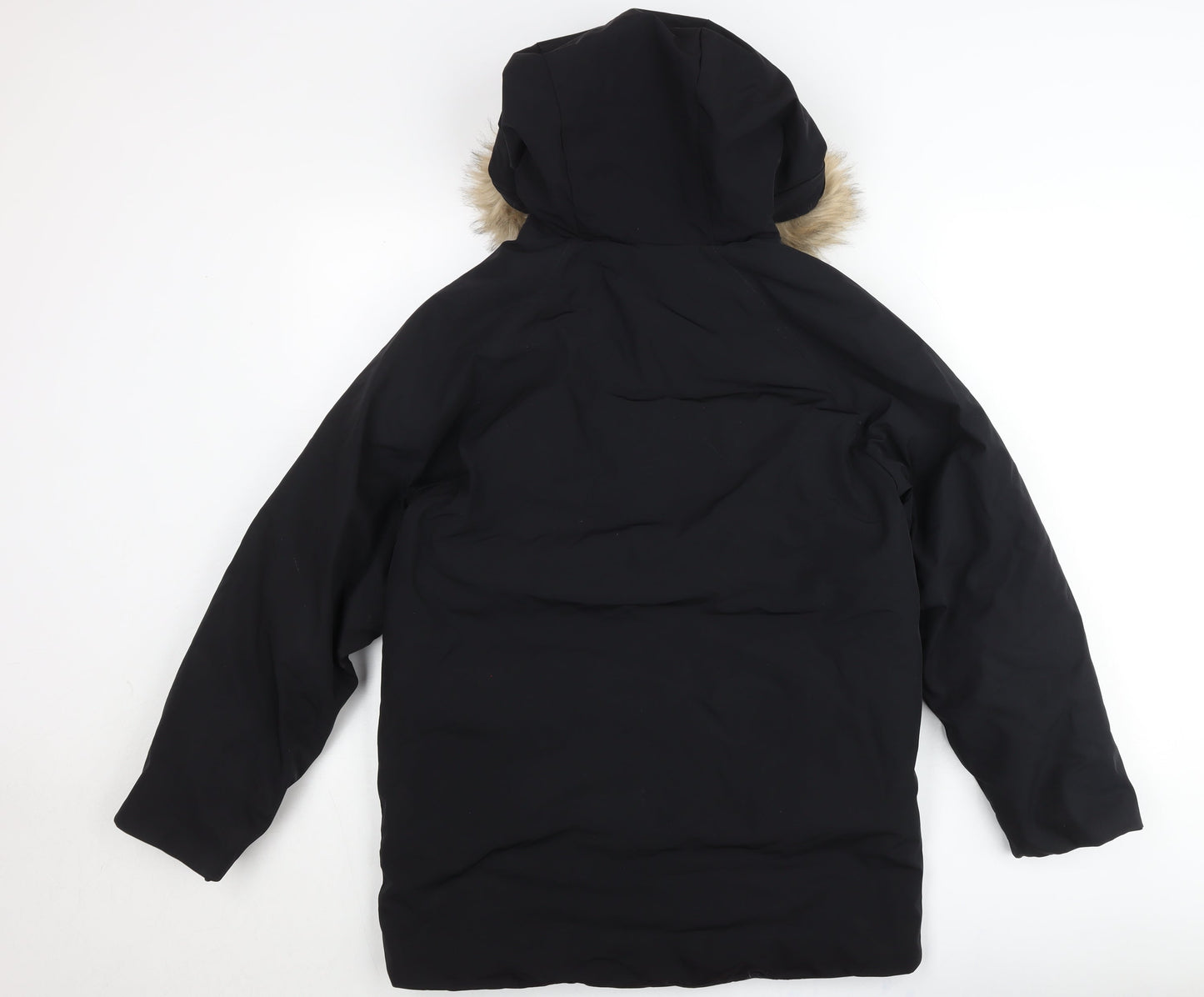 Zara Teens Black Parka Jacket with Hood Fur Trim Size 164
