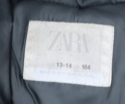 Zara Teens Black Parka Jacket with Hood Fur Trim Size 164