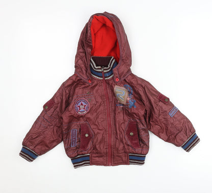 de-mark Boys Red Bomber Jacket Hooded 2 Years Lined Full Zip