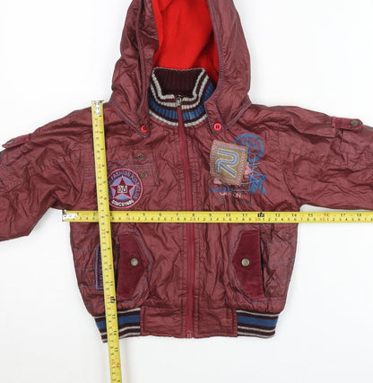 de-mark Boys Red Bomber Jacket Hooded 2 Years Lined Full Zip