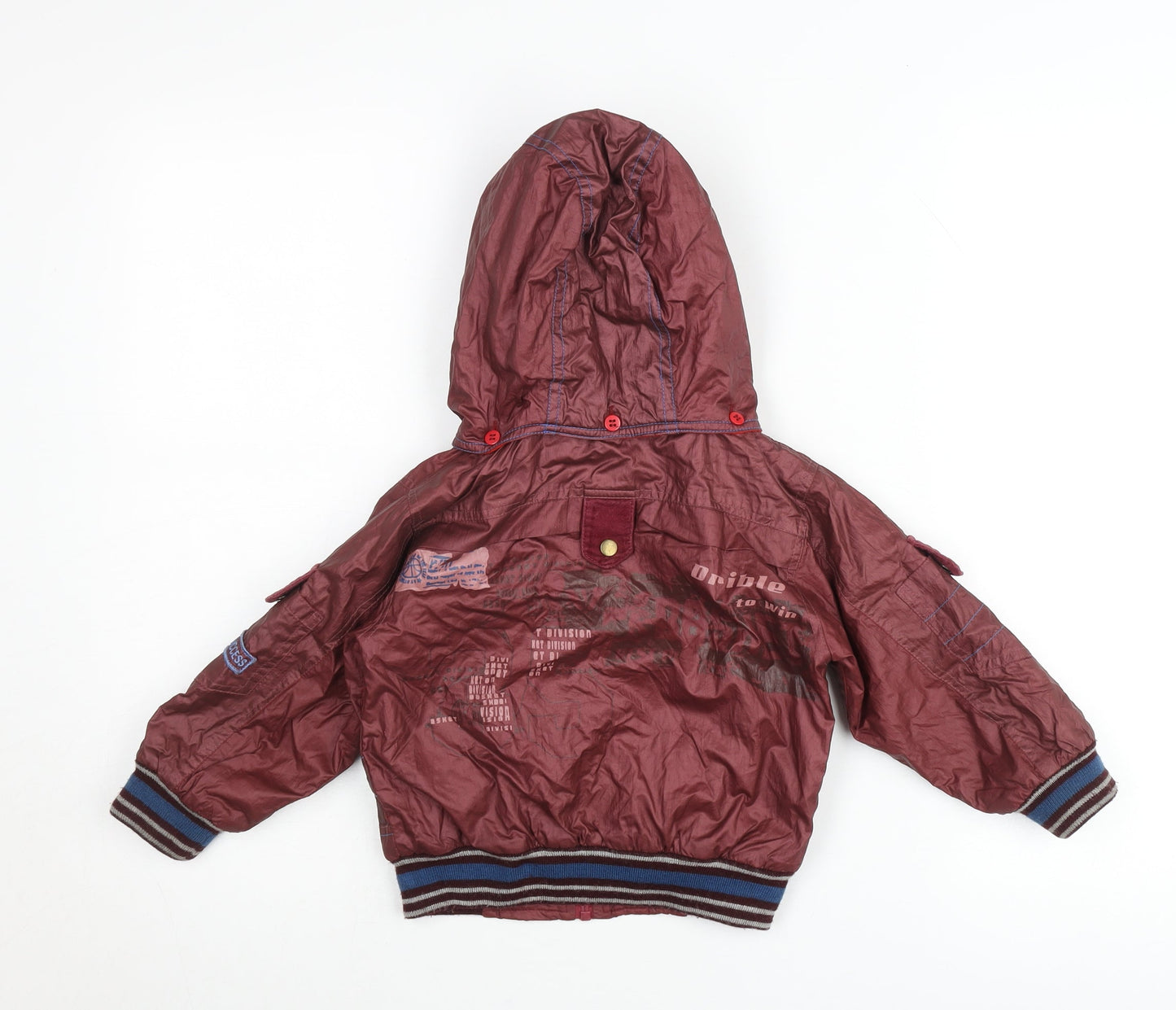 de-mark Boys Red Bomber Jacket Hooded 2 Years Lined Full Zip