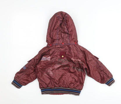 de-mark Boys Red Bomber Jacket Hooded 2 Years Lined Full Zip