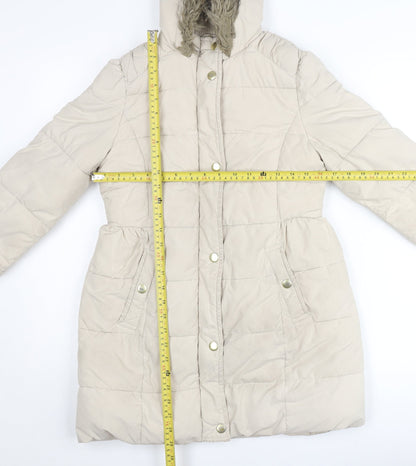 Marks and Spencer Girls Beige Puffer Coat 11-12 Years Hooded Winter Jacket