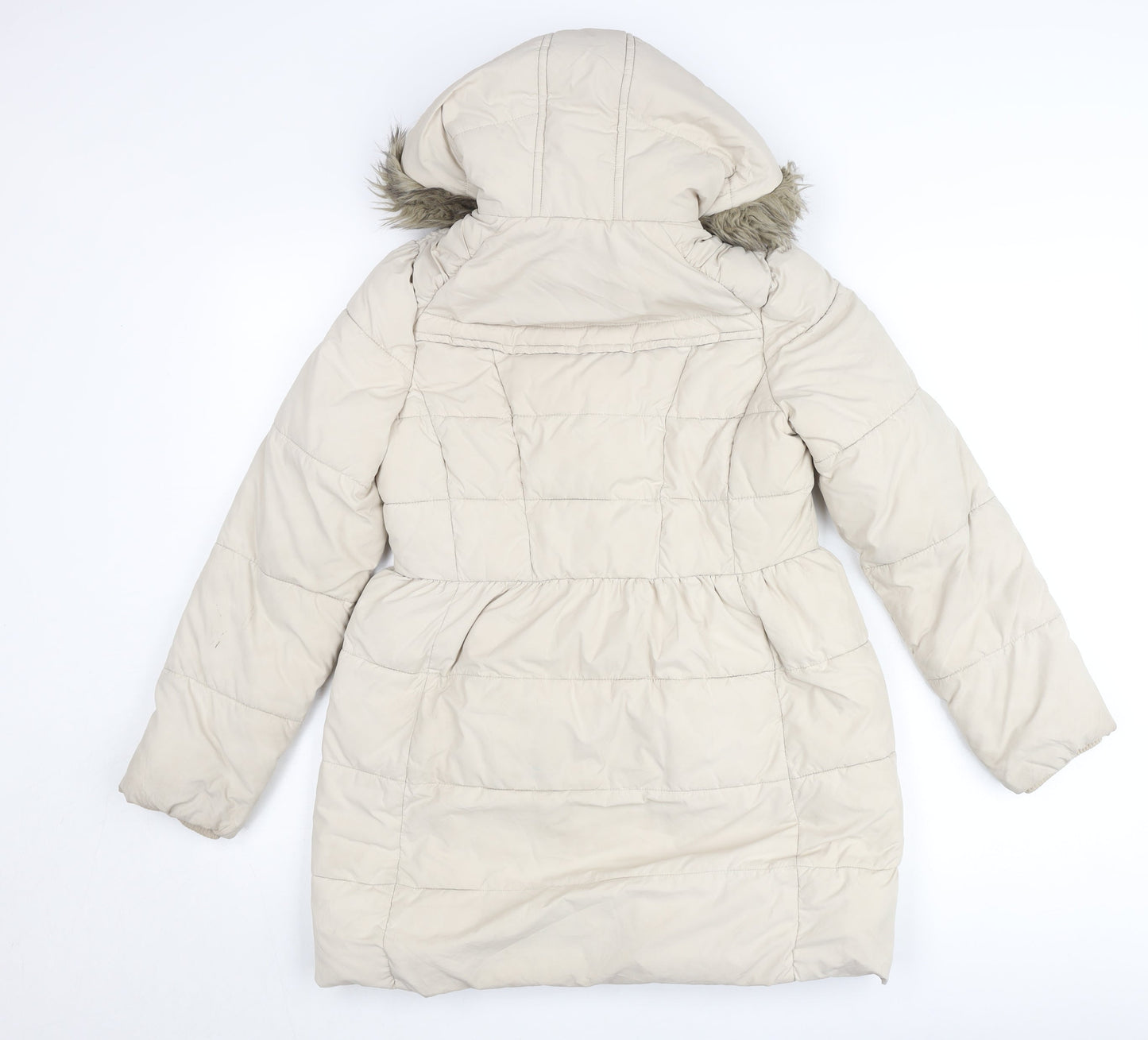 Marks and Spencer Girls Beige Puffer Coat 11-12 Years Hooded Winter Jacket