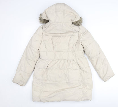 Marks and Spencer Girls Beige Puffer Coat 11-12 Years Hooded Winter Jacket